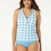 Beach House Swim Nina Ruffled Trim Tankini Top - Summer Gingham