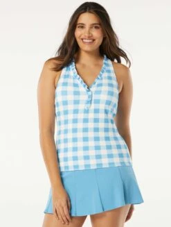 Beach House Swim Nina Ruffled Trim Tankini Top - Summer Gingham -Beach Fit Fashion H96743 437 alt02