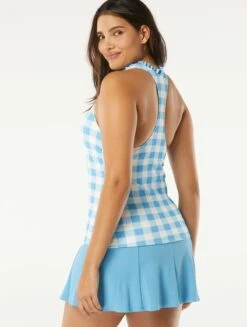 Beach House Swim Nina Ruffled Trim Tankini Top - Summer Gingham -Beach Fit Fashion H96743 437 alt03