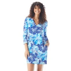 Beach House Style Quinn Split Neck Tunic Dress - Sanibel Floral