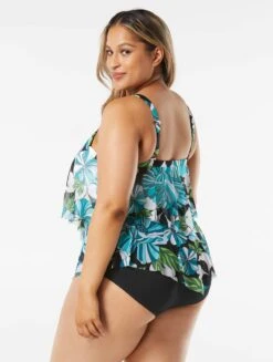 Beach House Swim Plus Size Portia Mesh Layer Tankini Top - Deco Garden 17 Beach House Swim Plus Size Portia Mesh Layer Tankini Top - Deco Garden -Beach Fit Fashion HW06068 001 alt03 R