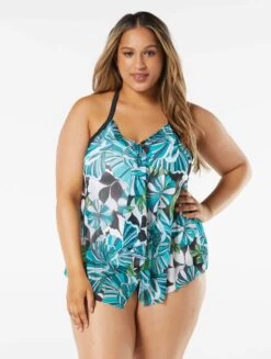 Beach House Swim Plus Size Kerry Mesh Layer Tankini Top - Deco Garden -Beach Fit Fashion HW06355 001 R