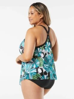 Beach House Swim Plus Size Kerry Mesh Layer Tankini Top - Deco Garden -Beach Fit Fashion HW06355 001 alt01 R