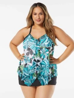 Beach House Swim Plus Size Kerry Mesh Layer Tankini Top - Deco Garden -Beach Fit Fashion HW06355 001 alt02 R