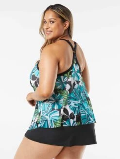 Beach House Swim Plus Size Kerry Mesh Layer Tankini Top - Deco Garden -Beach Fit Fashion HW06355 001 alt03 R