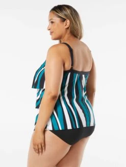Beach House Swim Plus Size Jane Ruffle Tiered Tankini Top - Wave Pool Stripe -Beach Fit Fashion HW08096 001 alt01 R