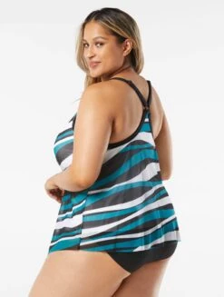 Beach House Swim Plus Size Kerry Mesh Layer Tankini Top - Wave Pool Stripe -Beach Fit Fashion HW08355 001 alt01 R
