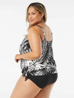Beach House Swim Plus Size Sarah Side Tie Blouson Tankini Top - Abstract Palm -Beach Fit Fashion HW14012 001 alt01 R