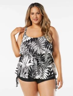 Beach House Swim Plus Size Jane Ruffle Tiered Tankini - Abstract Palm -Beach Fit Fashion HW14096 001 alt02 R