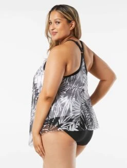 Beach House Swim Plus Size Kerry Mesh Layer Tankini Top - Abstract Palm -Beach Fit Fashion HW14355 001 alt01 R