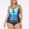 Beach House Swim Plus Size Erinna Racerback Zipper Front Tankini Top - Sunset Stripe -Beach Fit Fashion HW1A266 511