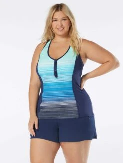 Beach House Swim Plus Size Erinna Racerback Zipper Front Tankini Top - Sunset Stripe 8 Beach House Swim Plus Size Erinna Racerback Zipper Front Tankini Top - Sunset Stripe -Beach Fit Fashion HW1A266 511 alt02