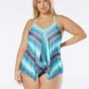 Beach House Swim Plus Size Kerry Mesh Layer Underwire Tankini Top - Sunset Stripe -Beach Fit Fashion HW1A355 511