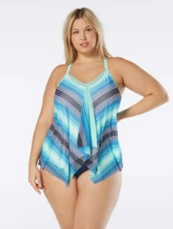Beach House Swim Plus Size Kerry Mesh Layer Underwire Tankini Top - Sunset Stripe