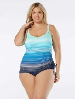 Beach House Swim Plus Size Bridget Shirred Side Underwire Tankini Top - Sunset Stripe