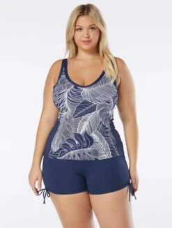 Beach House Sport Plus Size Ambition Fitted Cross Back Tankini Top - Paradise Palm -Beach Fit Fashion HW38387 511 alt03