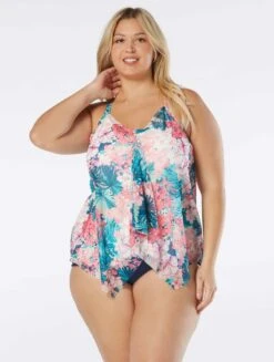 Beach House Swim Plus Size Kerry Mesh Layer Underwire Tankini Top - Island Floral