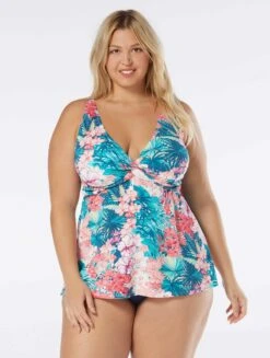 Beach House Swim Plus Size Willow Twist Front Underwire Tankini Top - Island Floral