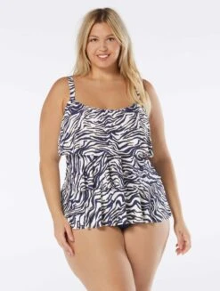 Beach House Swim Plus Size Jane Ruffle Tiered Tankini Top - Wild Tiger