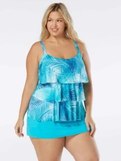 Beach House Swim Plus Size Jane Ruffle Tiered Tankini Top - Shadow Fern -Beach Fit Fashion HW49096 435 alt02