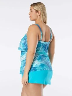 Beach House Swim Plus Size Jane Ruffle Tiered Tankini Top - Shadow Fern -Beach Fit Fashion HW49096 435 alt03