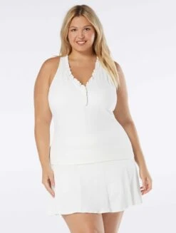 Beach House Swim Plus Size Nina Ruffled Trim Tankini Top - Pique Solids