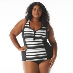 Beach House Plus Size Erinna Racerback Zip Front Tankini Top - On The Horizon