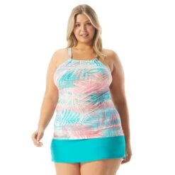Beach House Swim Plus Size Blair High Neck Tankini Top - Frond Of You -Beach Fit Fashion HW82130 351 alt02