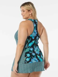 Beach House Swim Plus Size Erinna Racerback Zipper Front Tankini Top - Vineyard Floral -Beach Fit Fashion HW95266 001 alt03