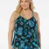 Beach House Swim Plus Size Kerry Mesh Layer Underwire Tankini Top - Vineyard Floral -Beach Fit Fashion HW95355 001