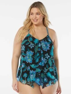 Beach House Swim Plus Size Kerry Mesh Layer Underwire Tankini Top - Vineyard Floral