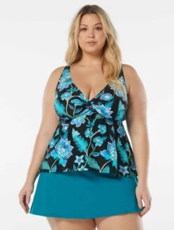 Beach House Swim Plus Size Willow Twist Front Underwire Tankini Top - Vineyard Floral