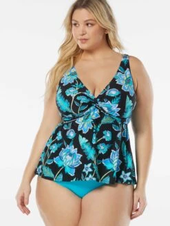 Beach House Swim Plus Size Willow Twist Front Underwire Tankini Top - Vineyard Floral -Beach Fit Fashion HW95364 001 alt02