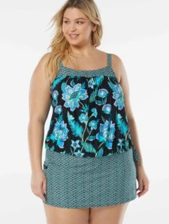 Beach House Swim Plus Size Audrey Blouson Tankini Top - Vineyard Floral -Beach Fit Fashion HW95365 001 alt02