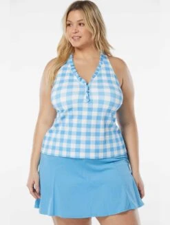 Beach House Swim Plus Size Nina Ruffled Trim Tankini Top - Summer Gingham