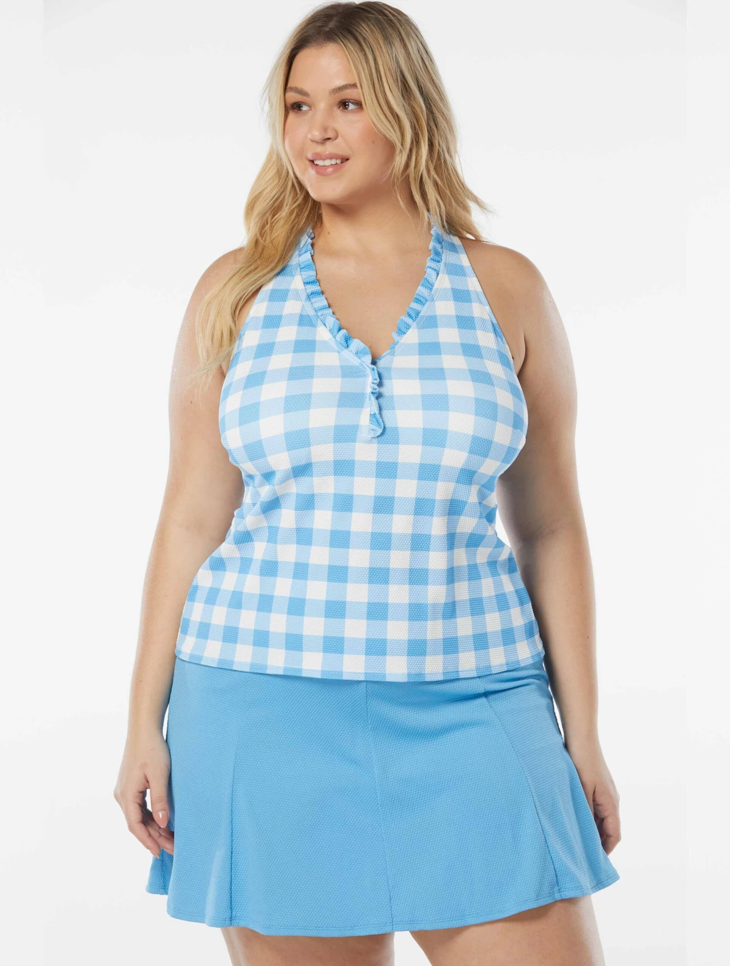 Beach House Swim Plus Size Nina Ruffled Trim Tankini Top - Summer Gingham 3 Beach House Swim Plus Size Nina Ruffled Trim Tankini Top - Summer Gingham