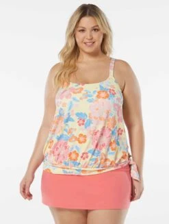 Beach House Swim Plus Size Sarah Side Tie Blouson Tankini Top - Newport Floral
