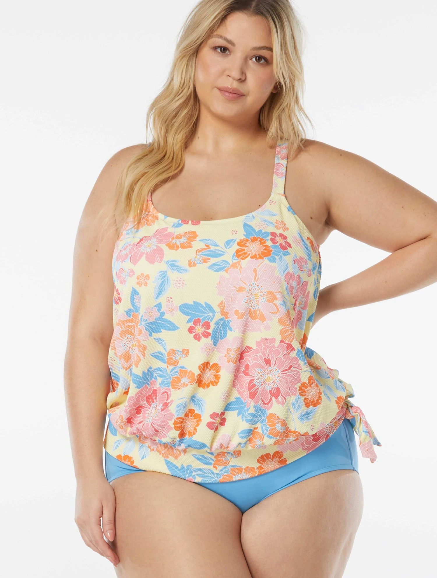 Beach House Swim Plus Size Sarah Side Tie Blouson Tankini Top - Newport Floral 5 Beach House Swim Plus Size Sarah Side Tie Blouson Tankini Top - Newport Floral - Image 3