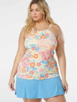 Beach House Swim Plus Size Blair High Neck Tankini Top - Newport Floral -Beach Fit Fashion HW98374 970 alt02