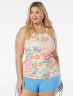 Beach House Swim Plus Size Blair High Neck Tankini Top - Newport Floral -Beach Fit Fashion HW98374 970 alt04