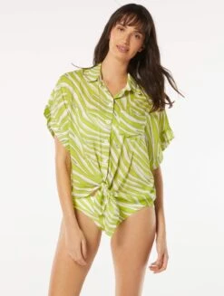 MICHAEL Michael Kors Camp Shirt Cover Up - Mod Zebra