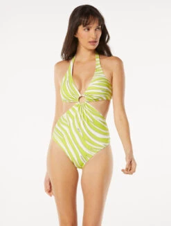 MICHAEL Michael Kors Logo Ring Cut Out One Piece Swimsuit - Mod Zebra