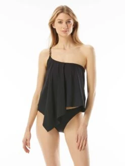 MICHAEL Michael Kors Logo Chain One Shoulder Tankini - Signature Solids