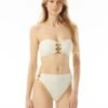 MICHAEL Michael Kors Bandeau Bikini Top With Ring Chain Trim - Decadent Texture -Beach Fit Fashion MM1W029 112 R