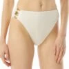 MICHAEL Michael Kors High Leg Bikini Bottom With Ring Chain Trim - Decadent Texture 1 MICHAEL Michael Kors High Leg Bikini Bottom With Ring Chain Trim - Decadent Texture -Beach Fit Fashion MM1W030 112 R