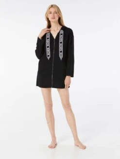 MICHAEL Michael Kors Zip Front Hooded Cover Up - Logo Elastic Solids