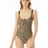 MICHAEL Michael Kors Logo Ring U-Neck One Piece Swimsuit - Abstract Animal 1 MICHAEL Michael Kors Logo Ring U-Neck One Piece Swimsuit - Abstract Animal -Beach Fit Fashion MM3K604 261 R