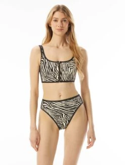 MICHAEL Michael Kors Zip Front Bikini Top - Zebra