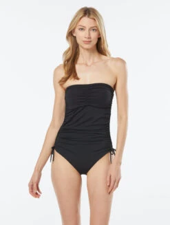 MICHAEL Michael Kors Shirred Bandeau One Piece Swimsuit - Solids