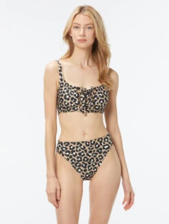 MICHAEL Michael Kors Lace Up Bralette Bikini Top - Graphic Cheetah